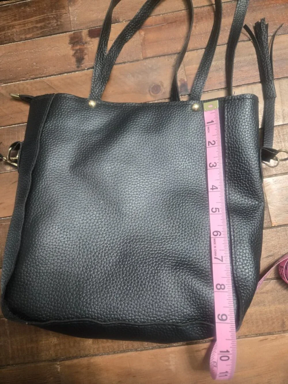 Jingpin 3pc Bag Set Black Pebbled Faux Leather Tote Matching Wallets‎